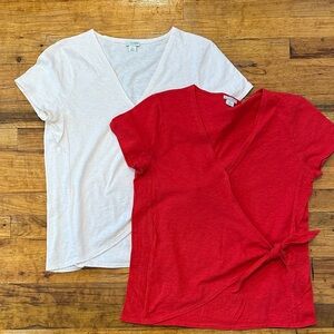 Set of JCrew Wrap Tie tops: Pink and Red - Medium